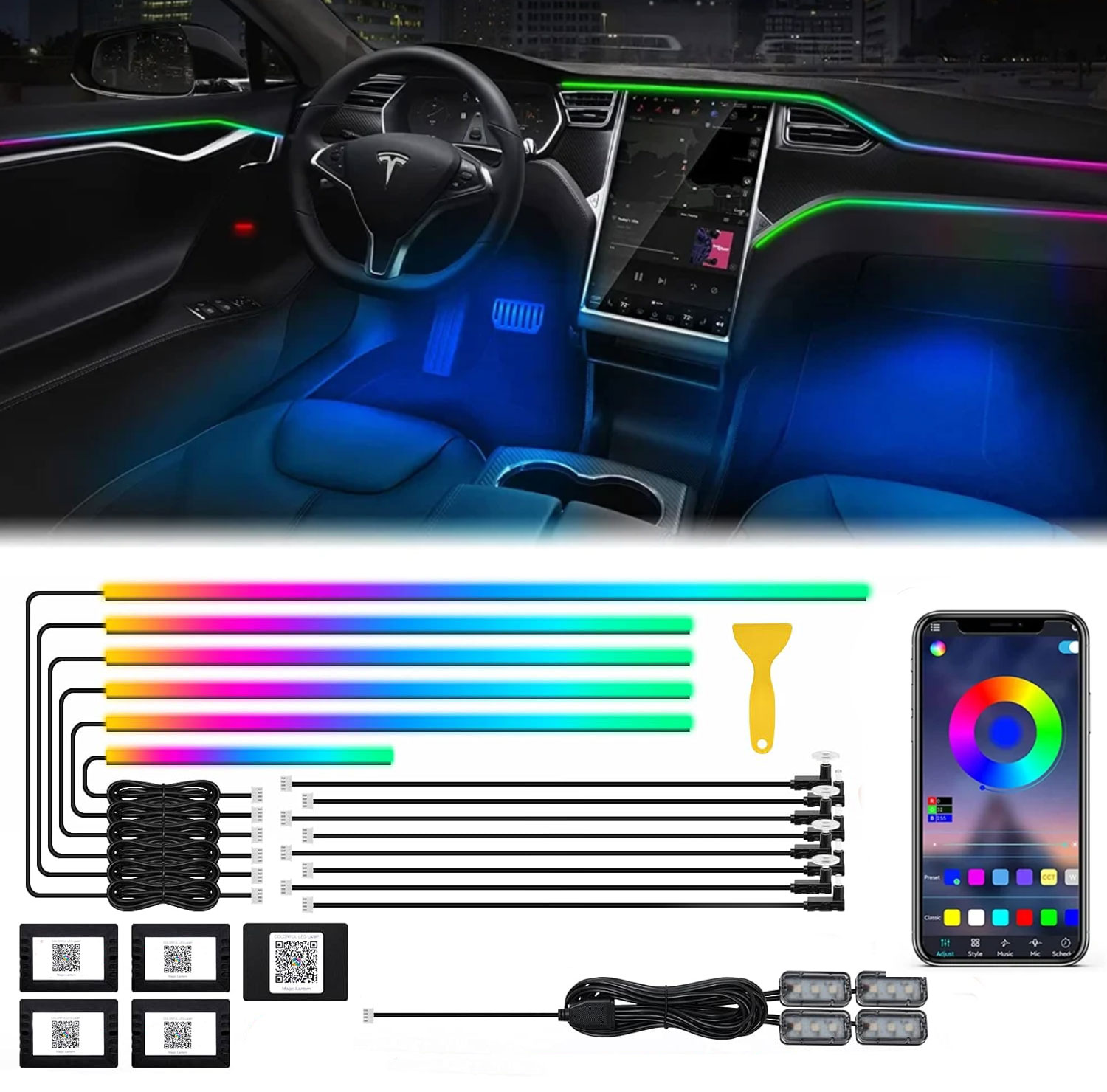 18in1 Neon Car Interior Ambien - đánh giá và giá Led Ambient Interior Car Lights App Control